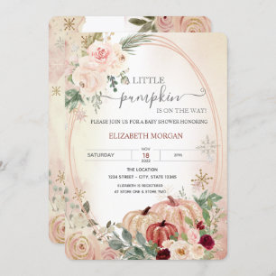 Little Pumpkin Frame Boho Flowers Baby Shower Invitation