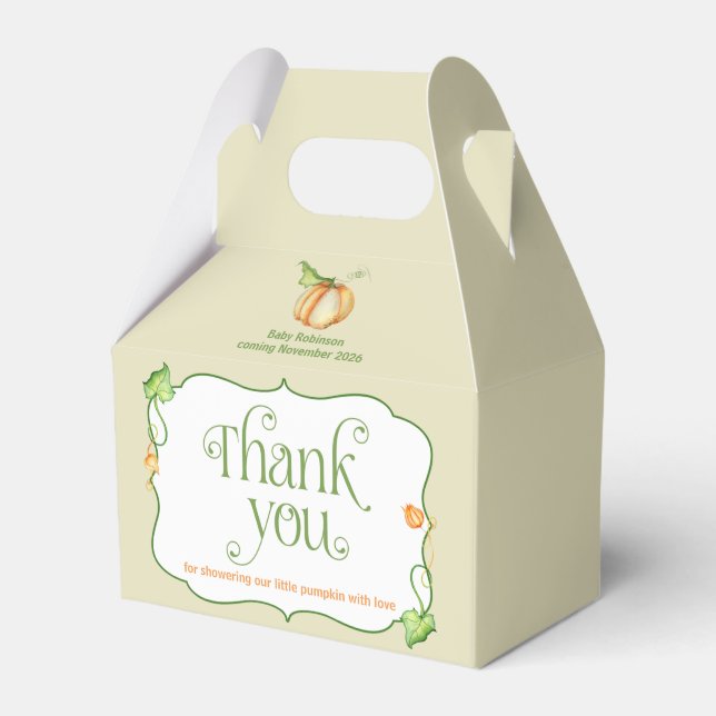Little Pumpkin Gender Neutral Baby Shower Favor Boxes (Front Side)