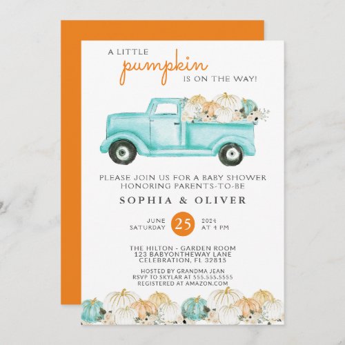 Little Pumpkin Gender Neutral Couples Baby Shower Invitation