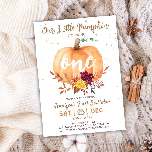 Little Pumpkin Gender Neutral Fall 1st Birthday Invitation