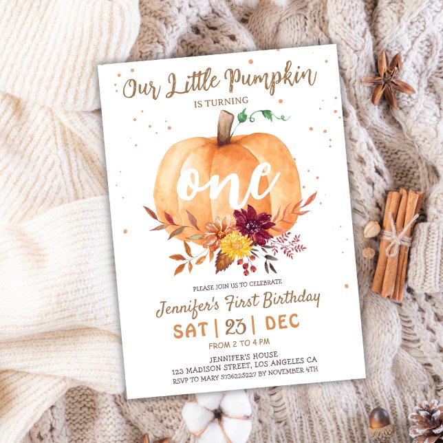 Little Pumpkin Gender Neutral Fall 1st Birthday Invitation (Creator Uploaded)