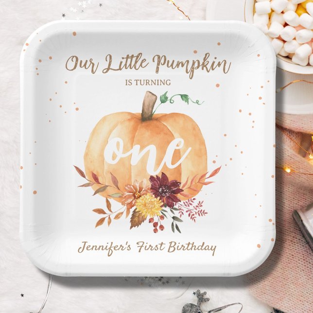 Little Pumpkin Gender Neutral Fall 1st Birthday Paper Plates (Creator Uploaded)