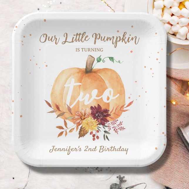 Little Pumpkin Gender Neutral Fall 2nd Birthday Paper Plates (Creator Uploaded)