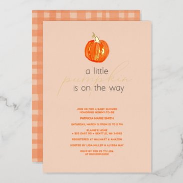 Little Pumpkin Gender Neutral Fall Baby Shower Foil Invitation