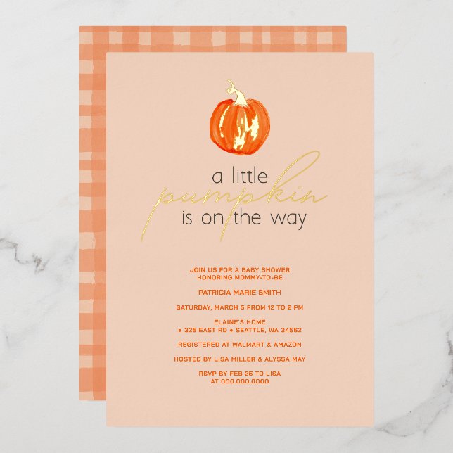 Little Pumpkin Gender Neutral Fall Baby Shower Foil Invitation (Front/Back)