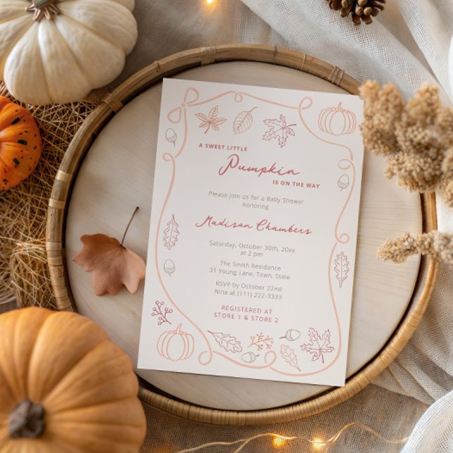 Little Pumpkin Gender Neutral Fall Baby Shower Invitation (Gender Neutral Sweet Little Pumpkin baby shower invitation with hand drawn icons & handwritten font)
