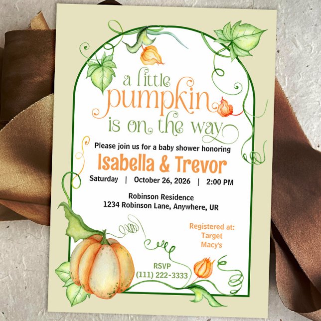 Little Pumpkin Gender Neutral Fall Baby Shower Invitation (Little Pumpkin on the Way Autumn Baby Shower Fairytale Invitation)