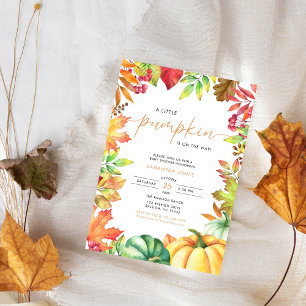 Little Pumpkin Gender Neutral Fall Baby Shower Invitation