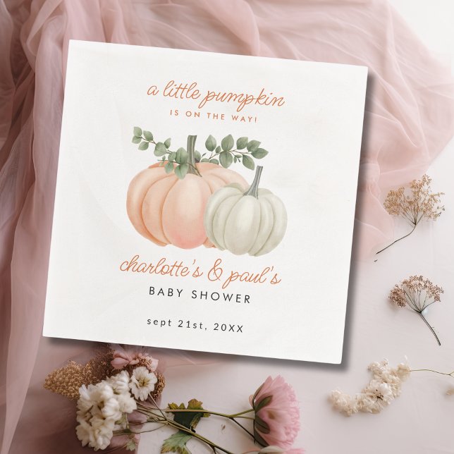 Little Pumpkin Gender Neutral Fall Baby Shower Napkins (pumpkin baby shower napkin)