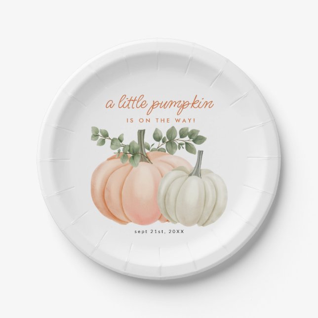 Little Pumpkin Gender Neutral Fall Baby Shower Paper Plates (Front)
