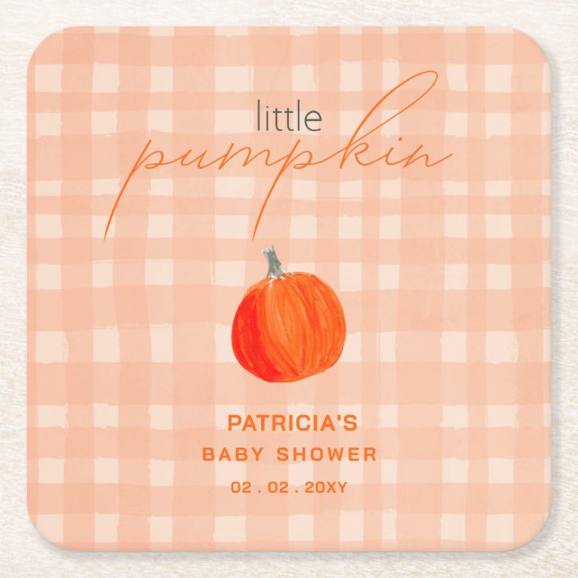 Little Pumpkin Gender Neutral Fall Baby Shower Square Paper Coaster (Front)