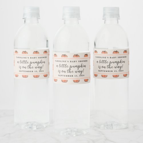 Little Pumpkin Gender Neutral Fall Baby Shower Water Bottle Label