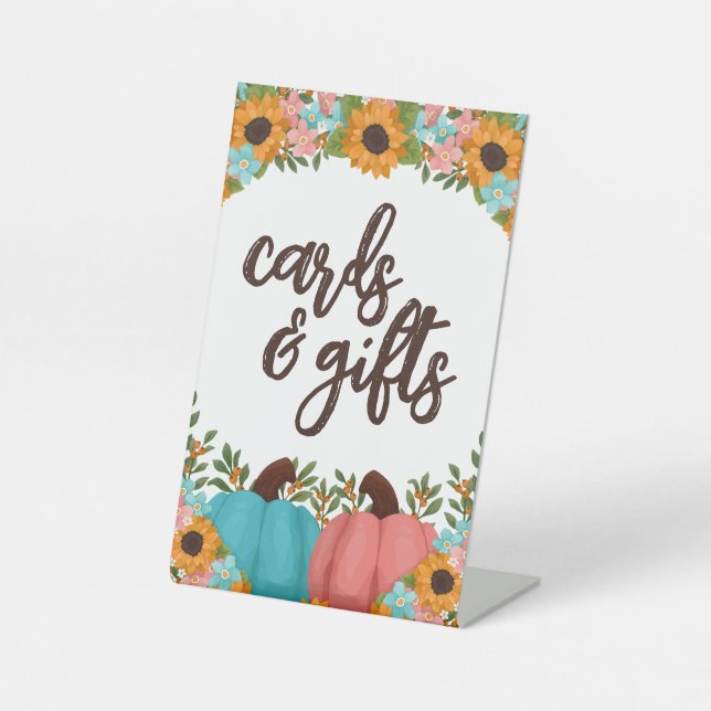 Little Pumpkin Gender Reveal Cards & Gifts Pedestal Sign (Front)