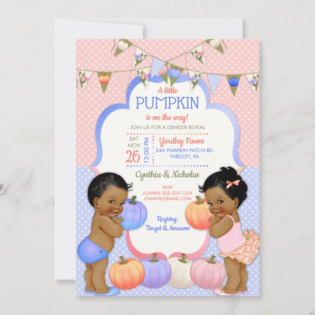 Little Pumpkin Gender Reveal Dark Tone Invitation (Front)