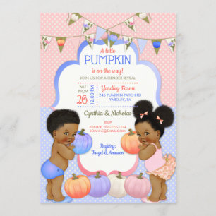 Little Pumpkin Gender Reveal Dark Tone Puffs Invitation