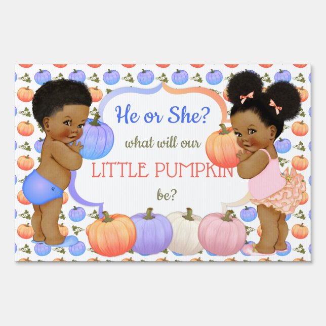 Little Pumpkin Gender Reveal Dark Tone Puffs Sign (Front)
