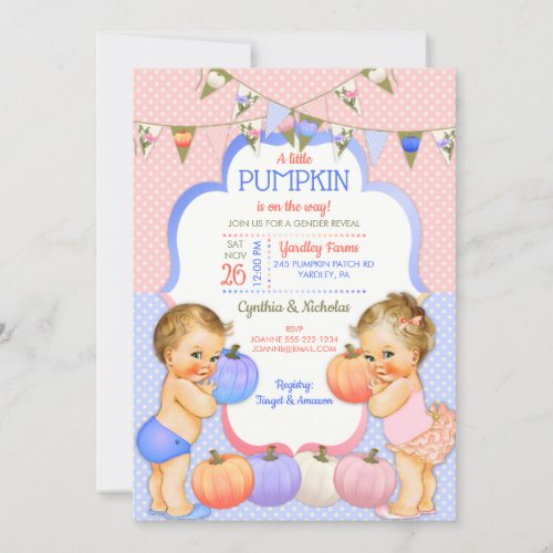 Little Pumpkin Gender Reveal Light Blonde Invitation