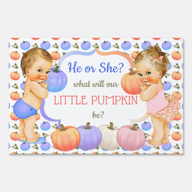 Little Pumpkin Gender Reveal Light Blonde Sign (Front)