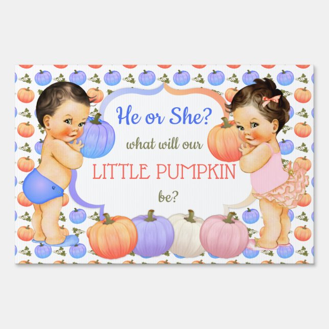 Little Pumpkin Gender Reveal Light Brunette Sign (Front)
