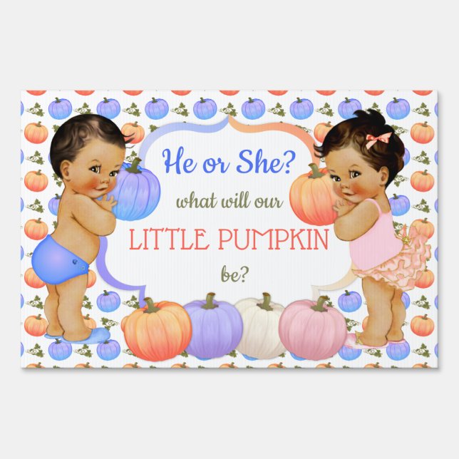 Little Pumpkin Gender Reveal Medium Brunette Sign (Front)