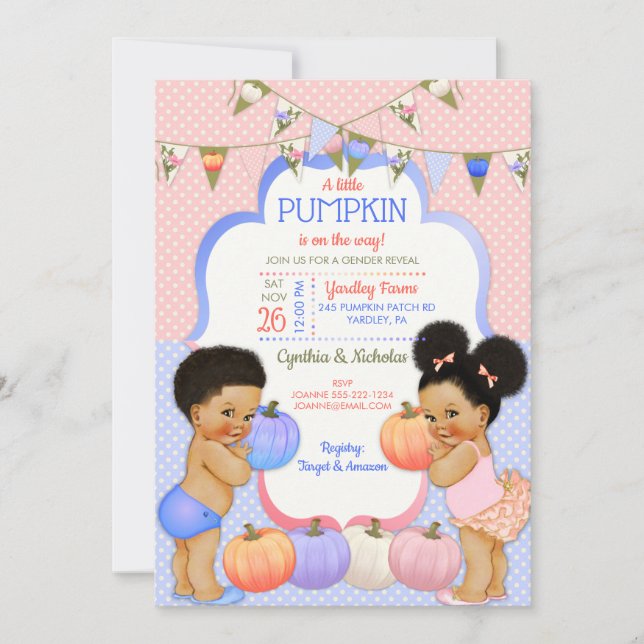 Little Pumpkin Gender Reveal Medium Puffs Invitation (Front)