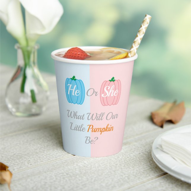 Little Pumpkin Gender Reveal Paper Cups (Insitu)