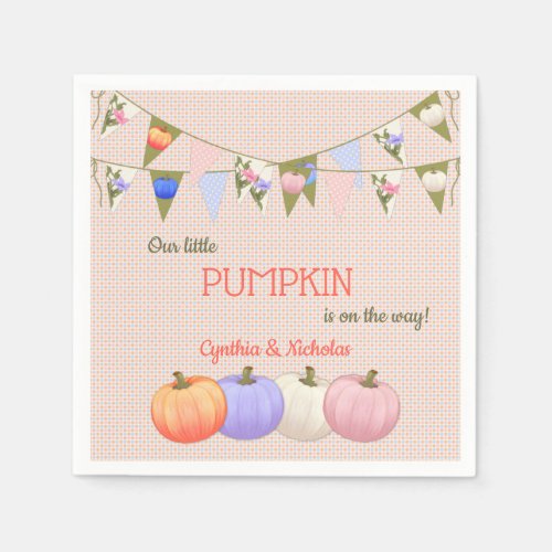 Little Pumpkin Gender Reveal Peach Blue Ivory Pink Napkins