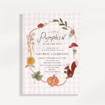 Little Pumpkin Gingham Fall Baby Shower Invitation