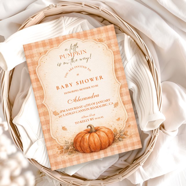 Little Pumpkin Gingham Fall Baby Shower Invitation (Creator Uploaded)