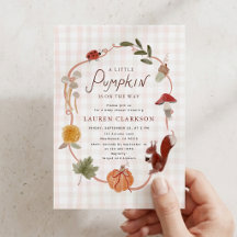 Little Pumpkin Gingham Fall Baby Shower Invitation