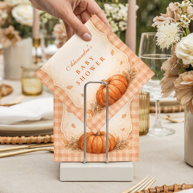 Little Pumpkin Gingham Fall Baby Shower Napkins (Creator Uploaded)