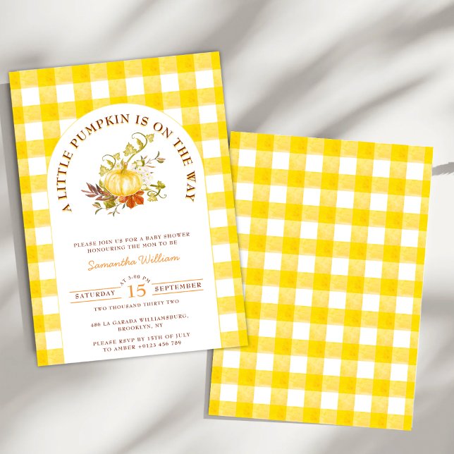 Little Pumpkin Gingham Plaid Boho Baby Shower Invitation (Creator Uploaded)