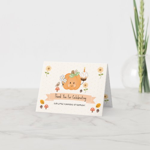 Little Pumpkin Girl 1st Birthday Thank You Cards