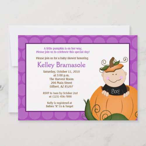 Little Pumpkin Girl Baby Shower 5x7 Invitation
