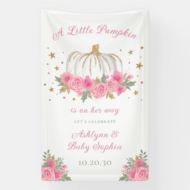 Little Pumpkin Girl Baby Shower Banner (Vertical)