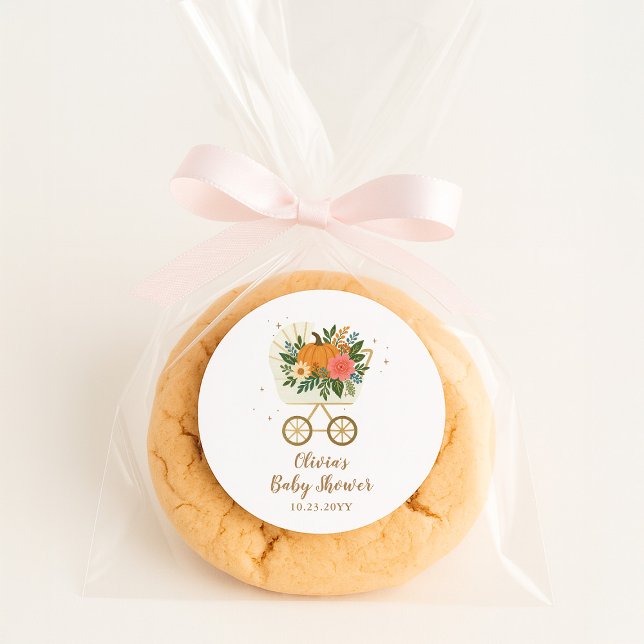 Little Pumpkin Girl Baby Shower Classic Round Sticker (Creator Uploaded)