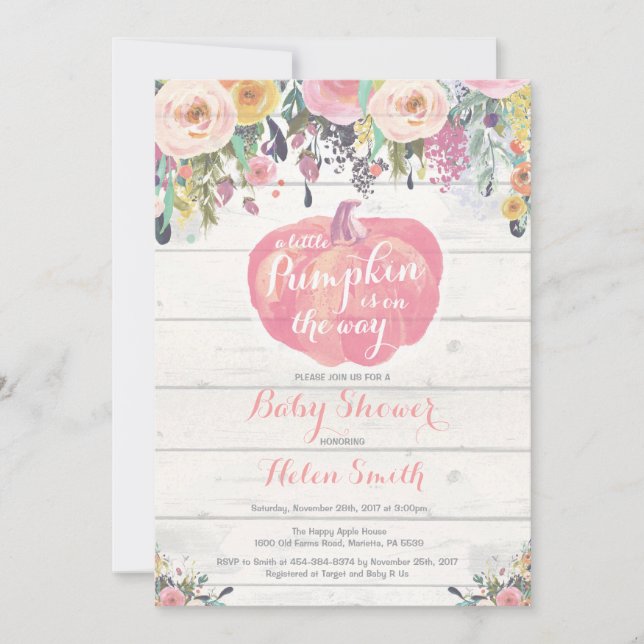 Little Pumpkin Girl Baby Shower Invitation Card (Front)