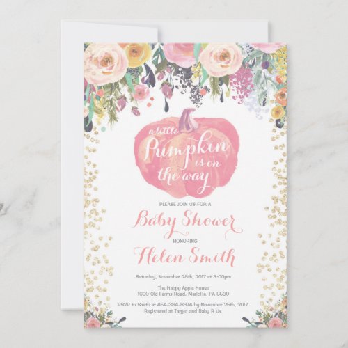 Little Pumpkin Girl Baby Shower Invitation Card