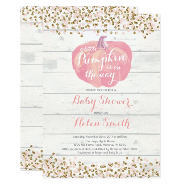 Little Pumpkin Girl Baby Shower Invitation Card