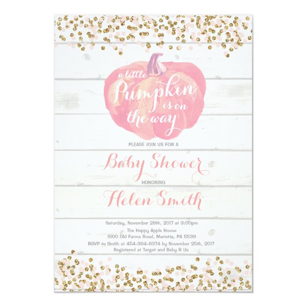Little Pumpkin Girl Baby Shower Invitation Card