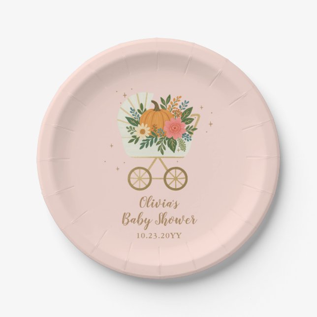 Little Pumpkin Girl Baby Shower Paper Plates (Front)