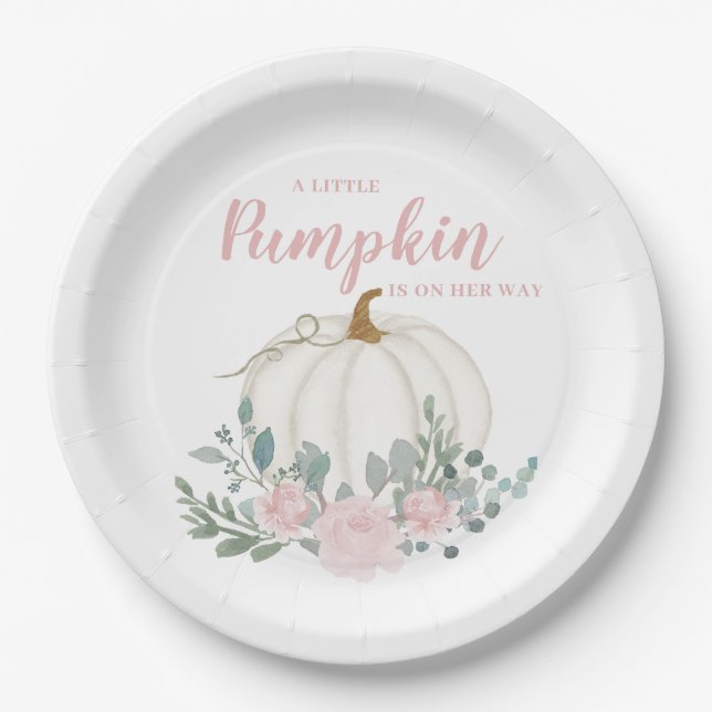 Little Pumpkin Girl Baby Shower  Paper Plates (Front)