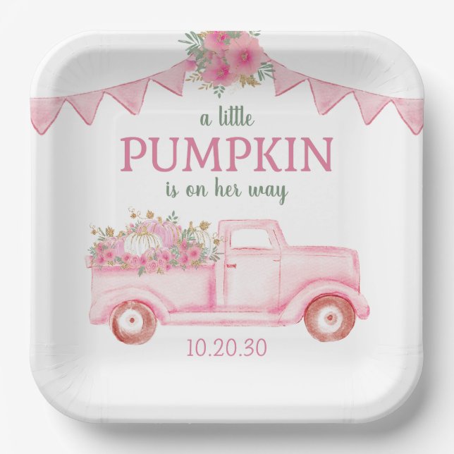 Little Pumpkin Girl Baby Shower Paper Plates (Front)