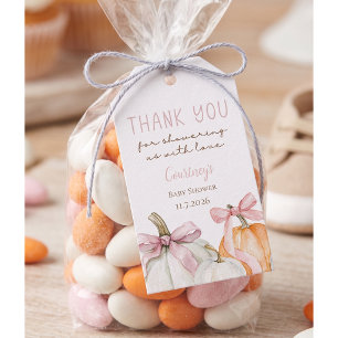 Little Pumpkin Girl Baby Shower Pink Bow Gift Tags