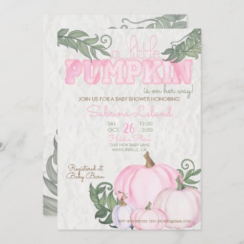 Little Pumpkin Girl Baby Shower Pink Invitation