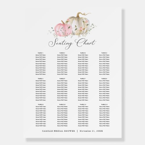 Little Pumpkin Girl Baby Shower Seating Chart Foam Board
