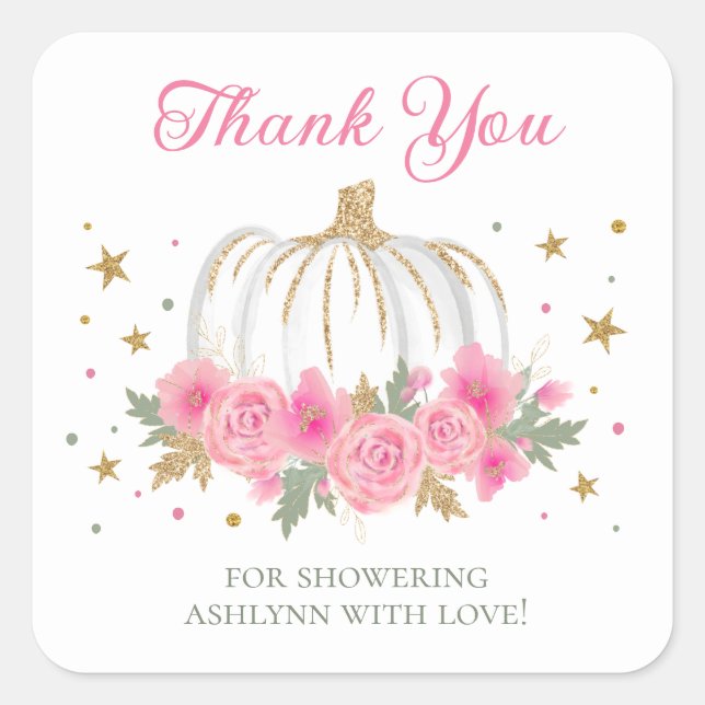Little Pumpkin Girl Baby Shower Thank You Square Sticker (Front)