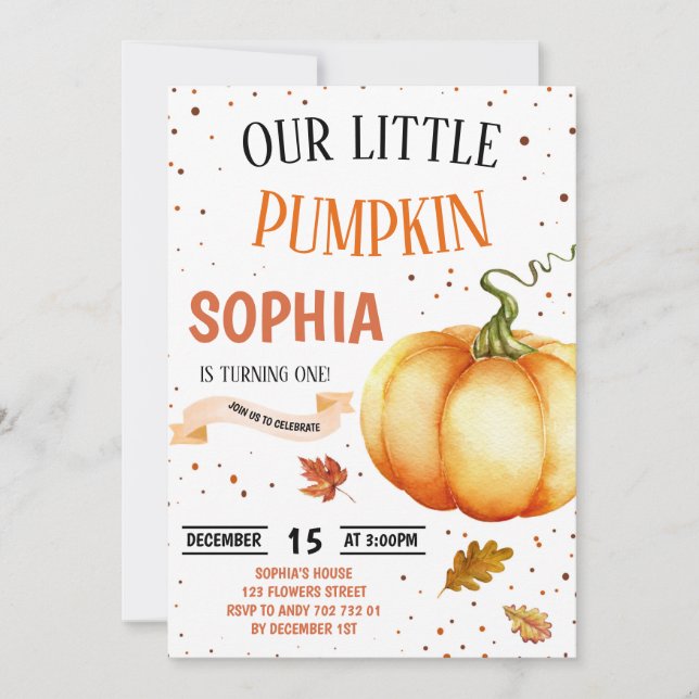 Little Pumpkin Girl Birthday Fall Confetti Invitation (Front)