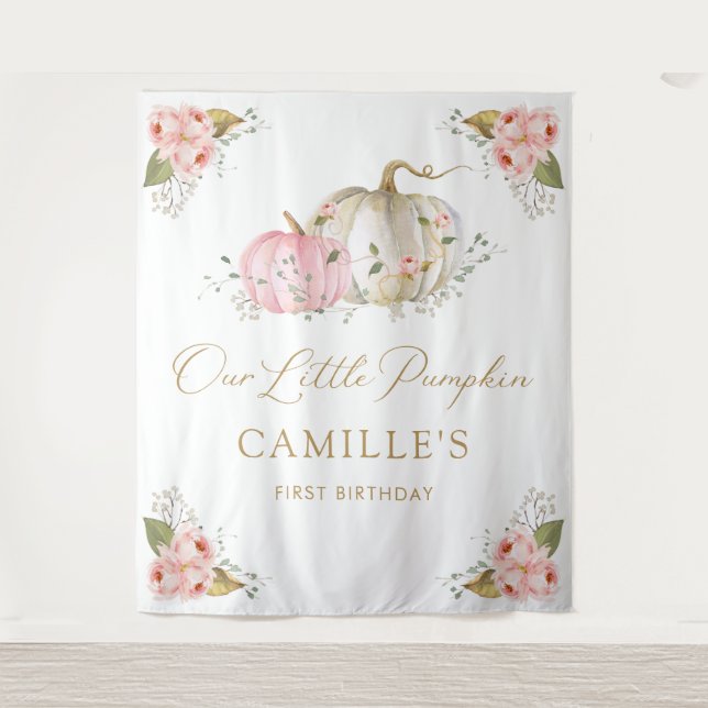 Little Pumpkin Girl Birthday Party Backdrop (Front)