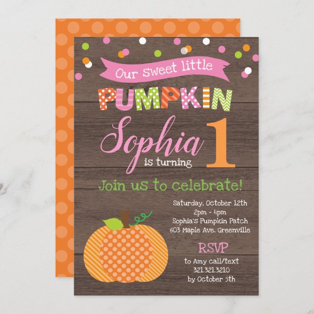 Little Pumpkin (Girl) Birthday Party Invitation (Front/Back)